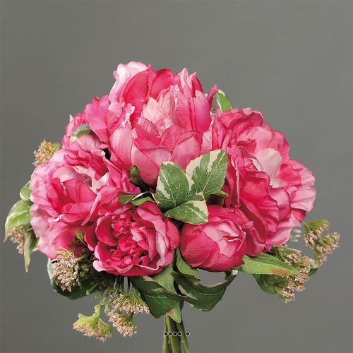 Bouquet de Pivoines et Carottes sauvages artificielles 7 fleurs H 20 cm Rose fushia