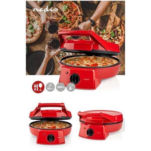 Four à Pizza et tartes avec Grill Plancha Revêtement Pierre antiadhésif 1800 W pour pancakes, omelettes, quiches et flammekueche