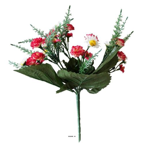 Bouquet De Marguerites & Mini Oeillets Factices H28cm Top Rose Fushia