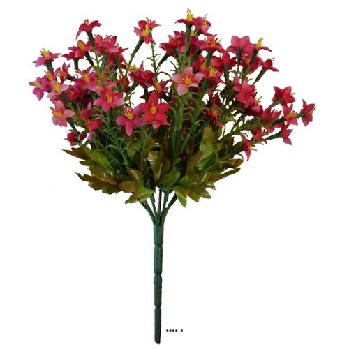 Bouquet De Mini Fleurs Factices Et Feuillage H26cm Dense Rose Fushia