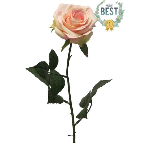 Rose Factice Paris H64 Cm Tête D9cm 12 Feuilles Tissu Rose Pâle - Best