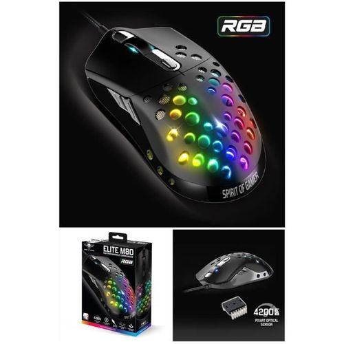 Souris GAMER GAMING ELITE-M80 RGB SPIRIT OF GAMER Programmable Coque design nid d?abeille 4200DPI