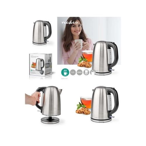 Bouilloire électrique INOX 1.7 l Acier | Argent / Noir Rotatif à 360 degrés Élément chauffant dissimulé Contrôleur Strix