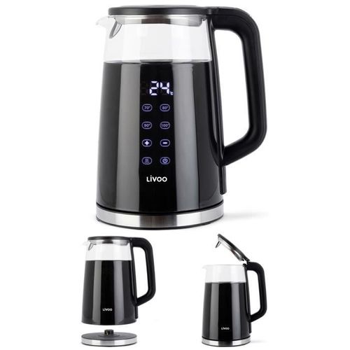 Bouilloire théière SANS FIL automatique en verre 1,7 L 2200 W Arrêt automatique Rotation à 360° sur son socle Affichage Digitale et