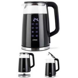 Bouilloire théière SANS FIL automatique en verre 1,7 L 2200 W Arrêt automatique Rotation à 360° sur son socle Affichage Digitale et