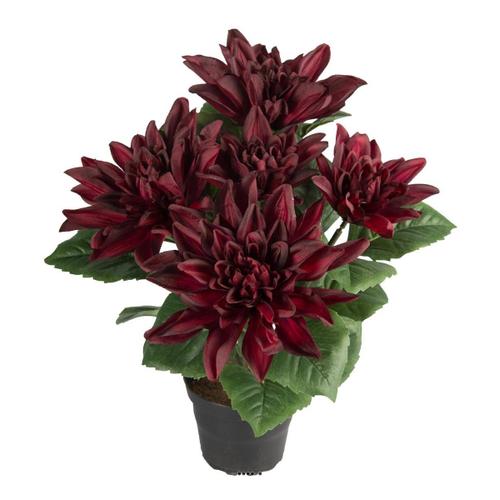 Dalhia Commun Artificiel En Pot, 5 Fleurs, H 30 Cm Pourpre