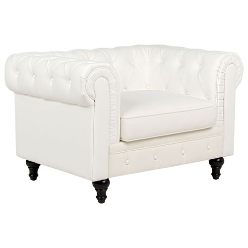 Fauteuil Chesterfield Tissu Blanc Cassé