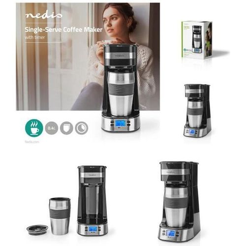 Cafetière Machine À Café 1 Mug De Voyage 0.42l Fonction Au Chaud Minuterie Noir Argent