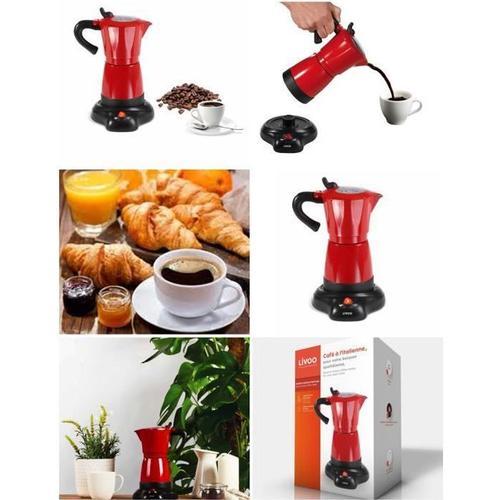 Cafetière Italienne Électrique Rouge Et Noir 6 Tasses Socle Pivotant À 360° Témoin Lumineux