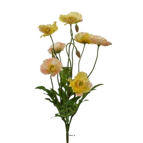 Pavots Coquelicots Artificiels En Piquet 7 Fleurs H35 Cm D25 Cm Jaune