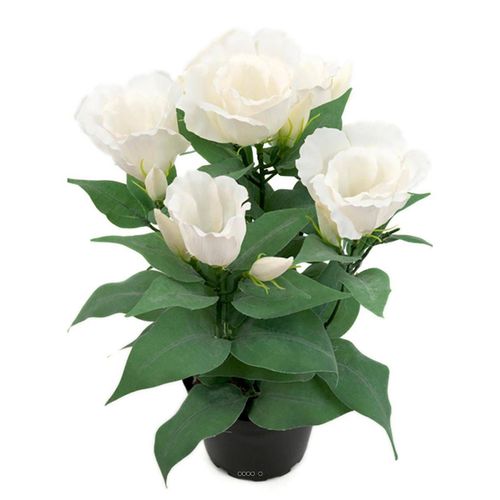 Eustoma artificiel en pot, 4 têtes de fleurs, H 30 cm Crème
