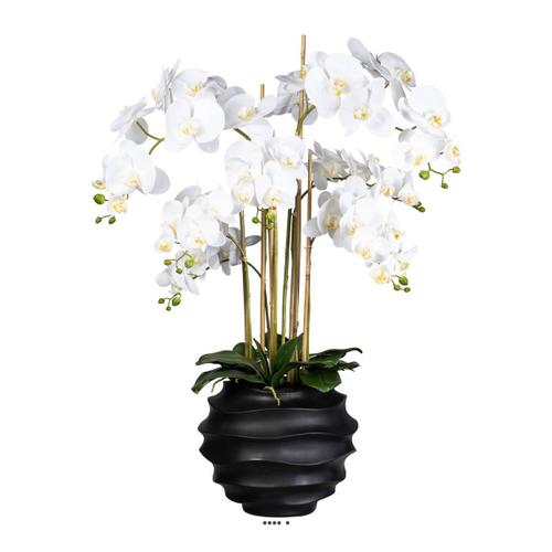 Orchidée Factice 7hampes Vase Résine Noir H105cmd75cm Touché Réelcrème