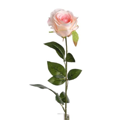 Rose Nina Factice Rose Tendre H70cm Tête De 9cm Et 3 Belles Feuilles