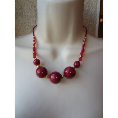 Collier Rouge En Verre Et Pâte Fimo