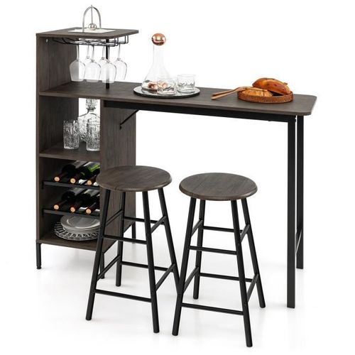 Costway Ensmeble Table De Bar, Mange Debout Avec 2 Tabourets, Table Haute, 120 X 40 X 121,5 Cm Style Industriel