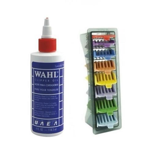 Wahl Clipper Oil 4oz Et Wahl 1-8 Set De Peigne De Tondeuse De Couleur