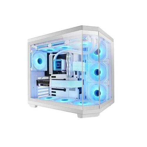Mars Gaming MC-3TCORE, Boîtier ATX, Triple Verre Trempé, Double Chambre, Compatible avec Cartes-mères à Connecteurs Inversés, Blanc