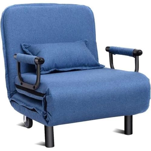 Costway Fauteuil Chauffeuse Canapé Lit Convertible 3 En 1 Dossier Réglable Rembourée D'eponge Roue Avec Frein Bleu