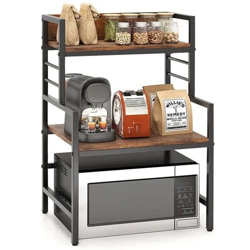 Costway Meuble Étagère À Épices Pour Cuisine, 2 Étagères Ouvertes, Cadre Métallique, Support À Micro-Ondes À 3 Niveaux, Charge 50kg