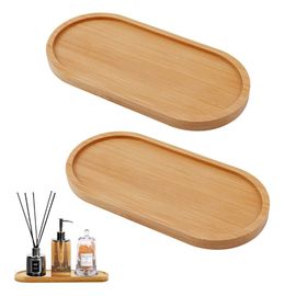 2 Pièces Plateaux Ovales En Bambou Plateau De Service En Bois 16 * 8 * 1cm Pour La Décoration De La Maison, Tasses, Nourriture, Café, Biscuit, Pain, Bijoux, Pots De Fleurs