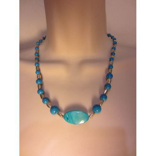 Collier Bleu En Nacre Et Turquoise