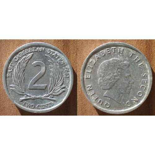 Territoire Des Caraibes Est 2 Cents 2002 Neuve Piece Elizabeth 2 Dollar Dollars