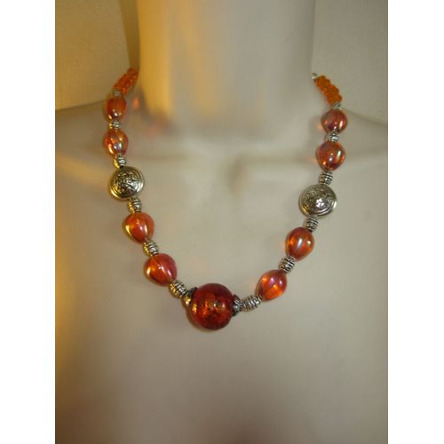 Collier Orange Et Argenté