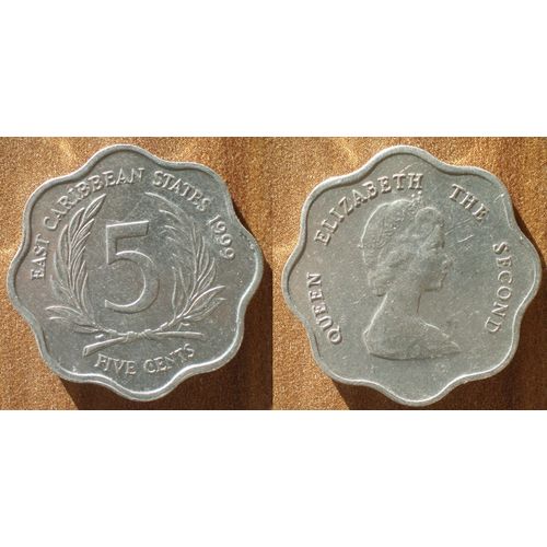Territoire Des Caraibes Est 5 Cents 1999 Piece Elizabeth 2 Reine Dollar Dollars