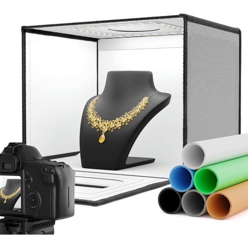 RALENO Boîte Photo, 40x30 cm Studio Photo, Kit de Tente de Photographie Portable Pliable, 24W LED, 5500K, 97 CRI pour Photographie de Produits