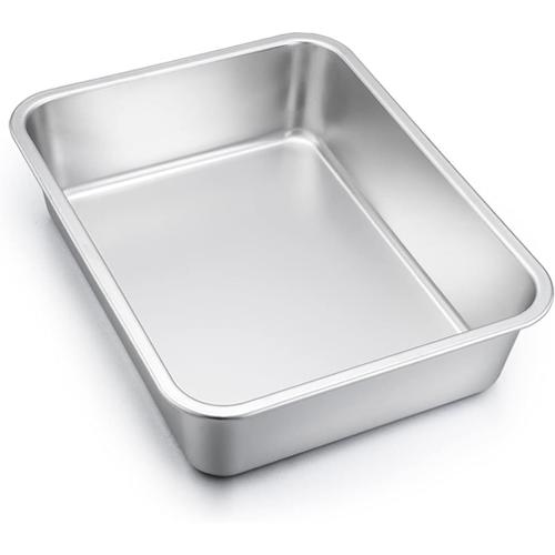 Plats Four,Plat Inox Rectangulaire,Plaque De Cuisson Idéal Pour Gratin/Lasagne/Brownie/Casseroles,Résistant À La Chaleur & Lavable Au Lave-Vaisselle,27 X 21 X 8 Cm