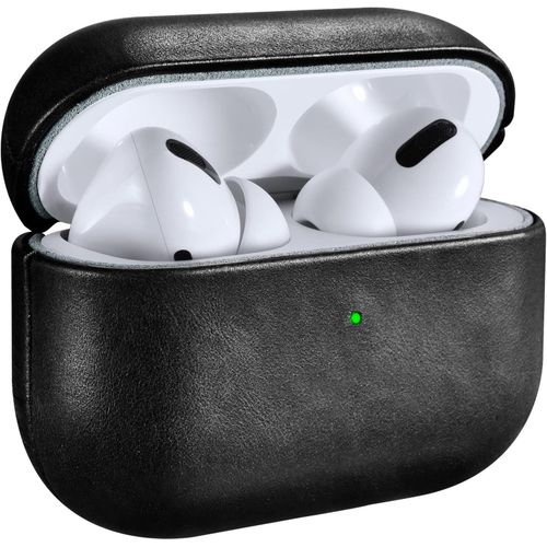 Coque AirPods Pro, Étui en Cuir véritable de qualité supérieure résistant aux Chocs pour écouteurs Apple AirPods Pro (LED Visible) Support Chargeur sans Fil Noir