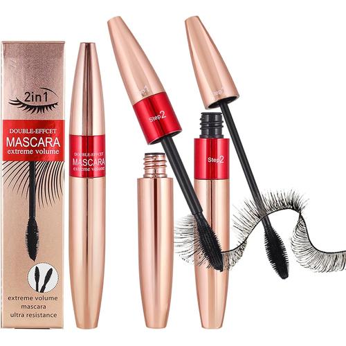 Mascara Imperméables, Mascara Longue Tenue, Mascara Volumineux,2 Têtes De Brosse, Mascara 2 En 1 Pour Un Effet Allongeant Et Épaississant Naturel 