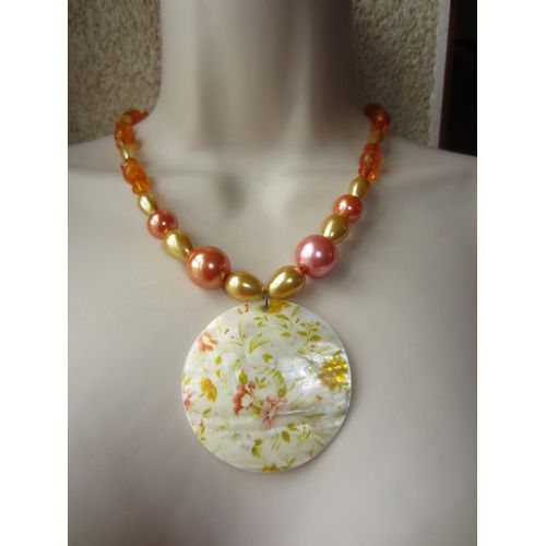 Collier Orange Pendentif En Nacre