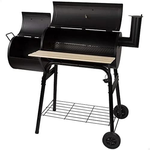 Barbecue portable au charbon de bois et fumoir Aktive - Capacité pour 10 personnes - Noir - 116x61x106 cm