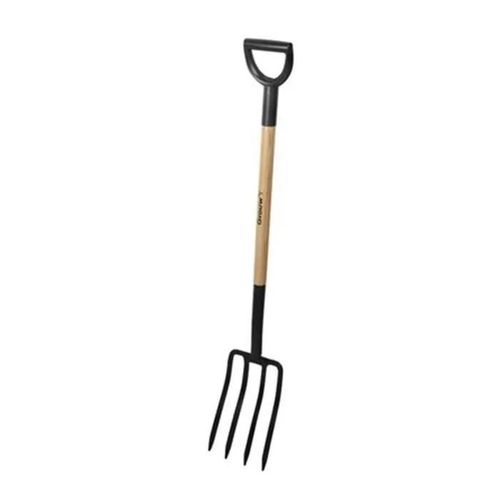 Fourche de jardin. Manche en bois et acier au carbone. 114 cm de haut.