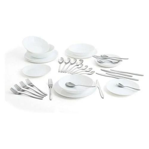 Arcopal - Zelie - Vaisselle Blanche Complete Pour 6 Personnes 18 Couverts 24 Amefa, Verre Opale, 19 Pieces ()