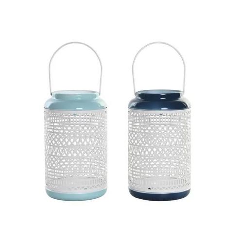 bougeoir 15 x 15 x 24,5 cm métal bleu ciel blue marine (2 unités)