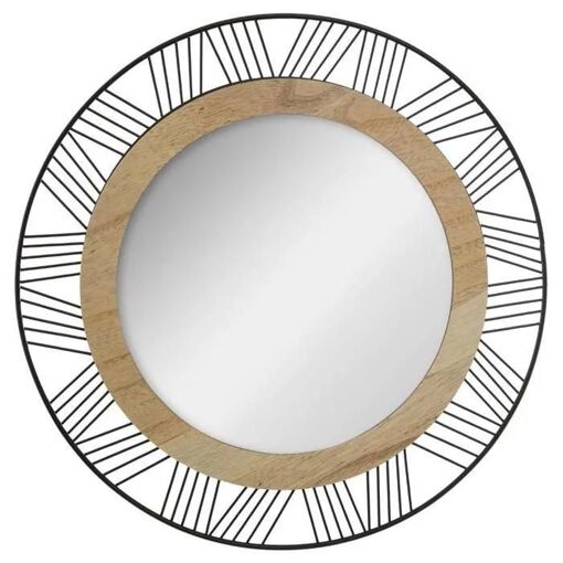 Miroir "Joe" - m&eacute;tal et bois - noir - D45
