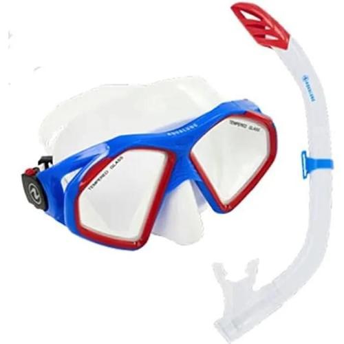 Masque Et Tuba Aqualung Hawkeye Combo - L - Blanc/Bleu/Rouge - Plongée Sous-Marine