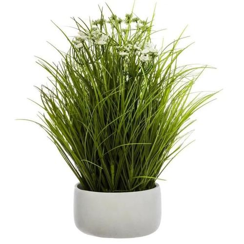 Herbes folles artificielles - pot en ciment - H40 cm - Blanc - Atmosphera createur d'interieur