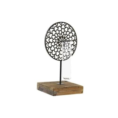bougeoir verre noir métal bois marron 20 x 20 x 36 cm