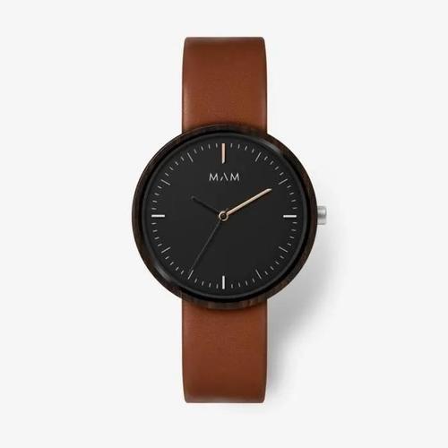 Montre En Bois Mam Originals - Plano 646 - Ébène - Cuir Recyclé - Quartz Japonais Haut De Gamme