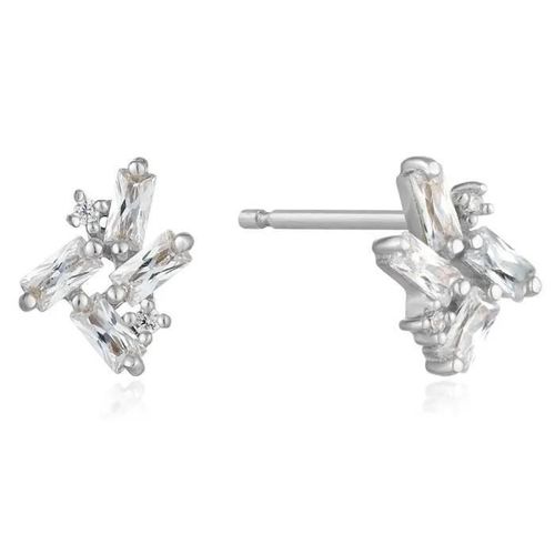 Boucled?Oreille Ania Loi Haie Collection D'argent 925m Glow Getter Rodiada Zircons Rectangulaire Rond