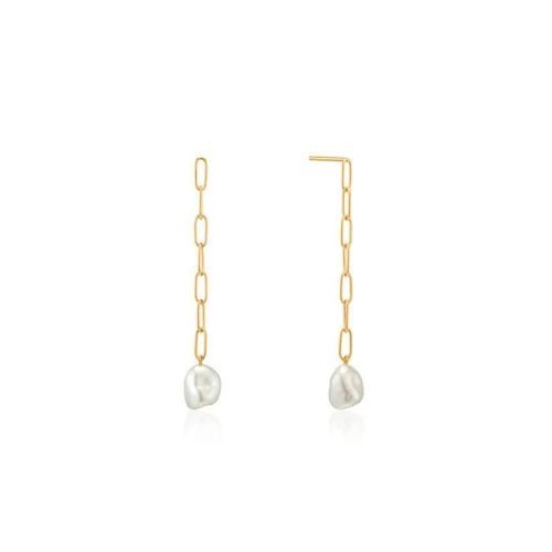 Boucled?Oreille Ania Loi Haie Argent 925m Plaqué Or 14k Collection Chaîne De Perles De Culture De Perles De Wisdon
