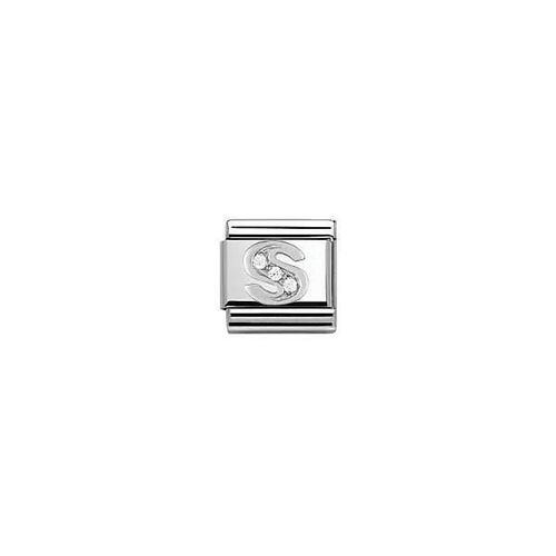 Bracelet Maillon En Argent 925 Et Acier - Nomination - Lettre S Ornée D'oxydes De Zirconium Blancs