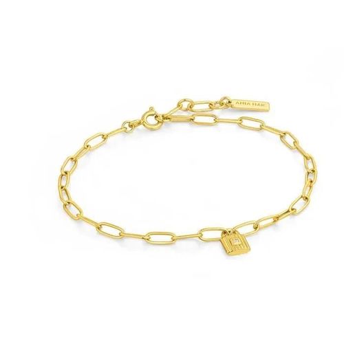 Bracelet Femme Ania Haie Under Lock & Key - Argent 925 Plaqué Or 14 Carats - Doré - Pendentif Cadenas