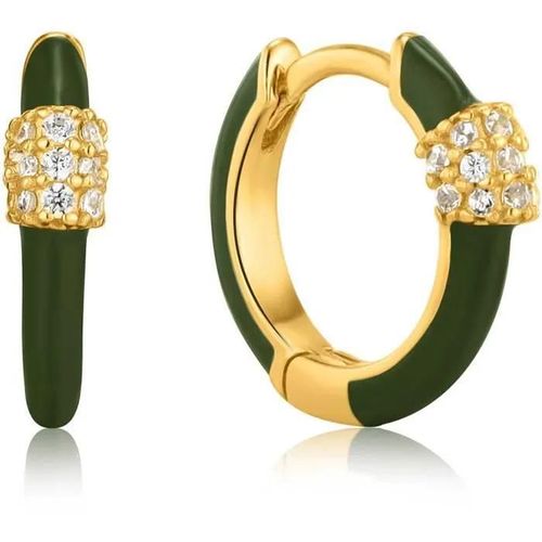 Boucles D'oreille Femme Ania Haie - Bright Future - Argent Doré Et Vert - Diamètre 12mm