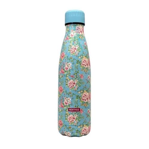 Botella flores pequeñas rosas VERDE 500ml doble pared