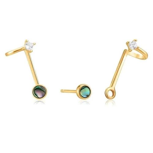 Boucled?Oreille Ania Loi Argent Haie De 925m Plaqué 14k Collection D'or Abalone Earjacket Turning Tides