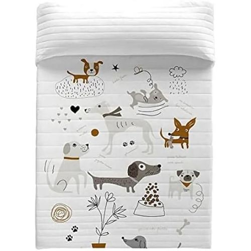 Couvre-Lit Boutis Chiens Haciendo El Indio - 270 X 260 Cm - 100% Coton - Fabriqué En Espagne